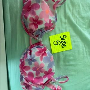 SHEIN Pink and Purple Floral Bikini Top